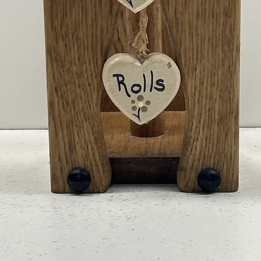 Vintage Handmade 80s Wood Cat Spare Toilet Paper Rolls Holder Cottagecore Granny